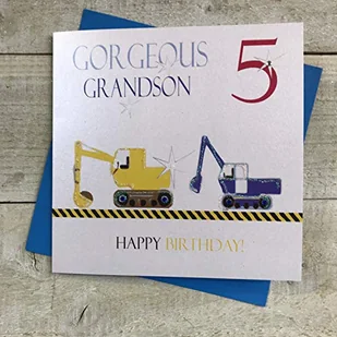 White Cotton Cards Wspaniały wnuczek 5 Happy, Diggers ręcznie wykonana kartka na 5. urodziny, Ngs5 - Kartki okolicznościowe i zaproszenia - miniaturka - grafika 1