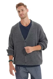 Trendyol Męski podstawowy kardigan oversize z dekoltem w serek, Antracyt, M - Swetry męskie - miniaturka - grafika 1
