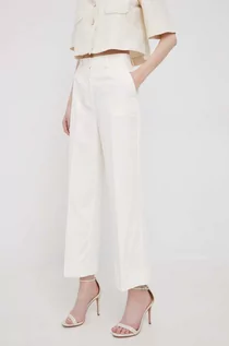 Spodnie damskie - Sisley spodnie damskie kolor biały proste high waist - grafika 1