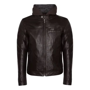 Kurtka męska skórzana Lee Cooper Cyprien brązowa z kapturem-XXL - Kurtki męskie - miniaturka - grafika 1