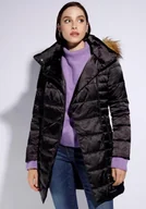 Kurtki damskie - Damska kurtka puchowa z asymetrycznym zapięciem czarna M - miniaturka - grafika 1