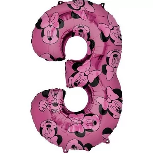 AMSCAN Balon foliowy cyfra 3 Myszka Minnie - cm - 1 szt. - Urodziny dziecka - miniaturka - grafika 1