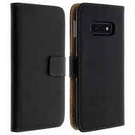 Etui i futerały do telefonów - Skórzane Etui Folio do Samsunga Galaxy S10e, Podstawka Wideo Prawdziwa Skóra Czarna - miniaturka - grafika 1