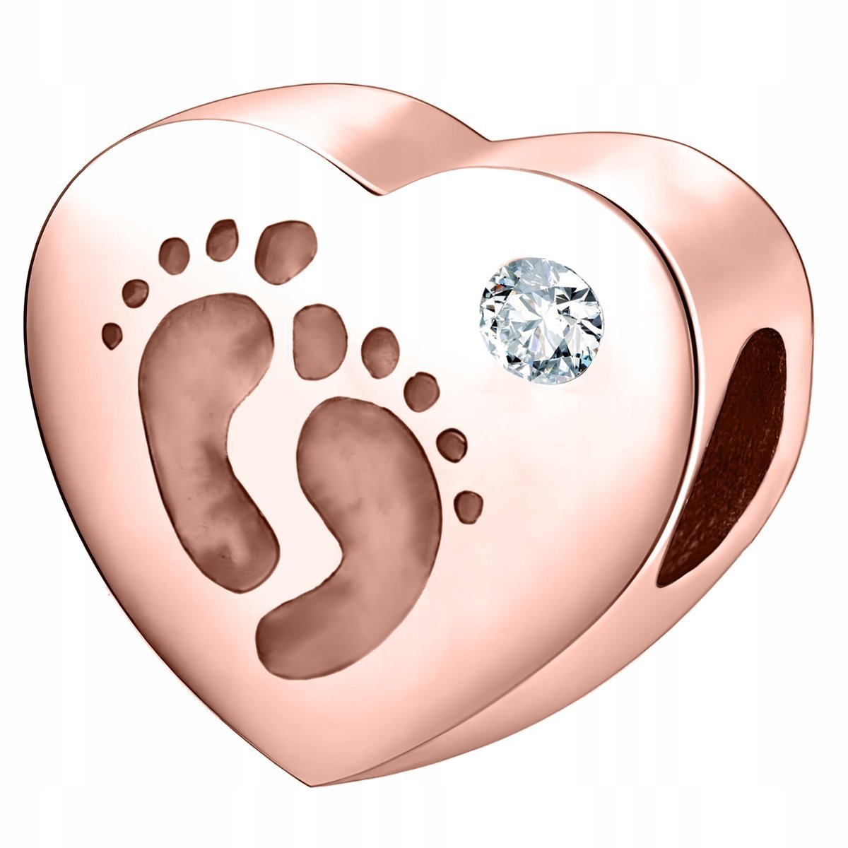 Różowy Charms Serce Serduszko Stópki Cyrkonia Stopy Stopa zawieszka beads