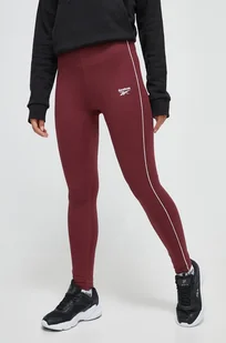 Reebok legginsy damskie kolor bordowy gładkie - Legginsy - miniaturka - grafika 1