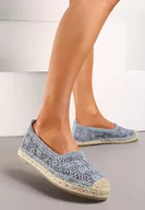 Espadryle damskie - Niebieskie Espadryle na Plecionej Podeszwie z Ażurową Cholewką z Kwiatami Wavelet - miniaturka - grafika 1