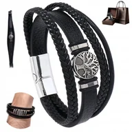 Bransolety męskie - Bransoletka SKÓRZANA Męska Bransoleta SKÓRA Premium Pleciona Na Prezent - miniaturka - grafika 1