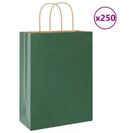 Zestawy upominkowe - vidaXL Torby papierowe 250 szt. z uchwytami Zielone 26x12x35 cm - miniaturka - grafika 1