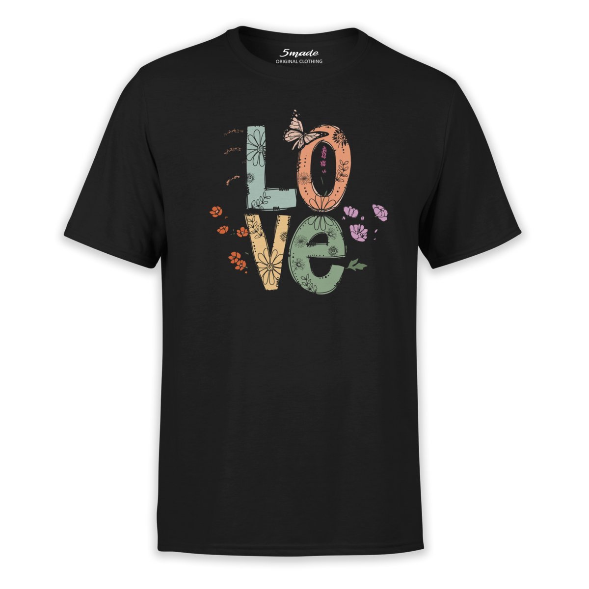 Koszulka z nadrukiem z napisem LOVE i polnymi kwiatami 3XL 5made