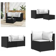 Meble ogrodowe - vidaXL 3-częściowy zestaw wypoczynkowy do ogrodu z poduszkami z czarnego polirattanu - Zestaw wypoczynkowy do ogrodu - Zestawy wypoczynkowe do ogrodu - Zestaw wypoczynkowy na zewnątrz - Zestaw wypoczynkowy na taras - miniaturka - grafika 1