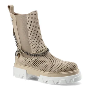 Beżowe Botki Damskie Carinii Stylowe Modne Obuwie - Botki damskie - miniaturka - grafika 1