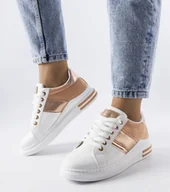 Sneakersy damskie - Białe sneakersy z różowymi wstawkami Deans -38 - miniaturka - grafika 1