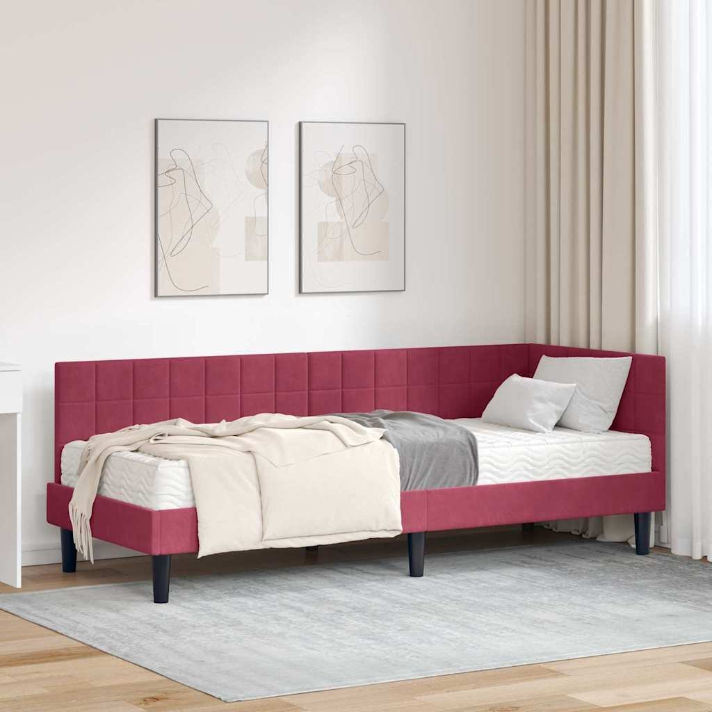 vidaXL Rama Łóżka Narożnego z Materacem 2 pcs Zielony Aksamit