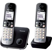 Telefony OUTLET - Panasonic KX-TG6812PD cyfrowy telefon DECT z 2 słuchawkami (redukcja szumu, podtrzymanie zasilania, książka telefoniczna), czarno-srebrny - miniaturka - grafika 1
