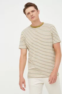 Koszulki męskie - Selected Homme t-shirt bawełniany kolor beżowy wzorzysty - grafika 1