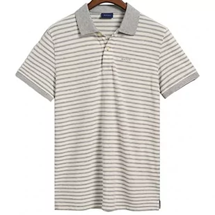 GANT Męska koszula polo SS Pique w paski, szary melanż, standardowa, szary melanż, XXL - Koszule męskie - miniaturka - grafika 1