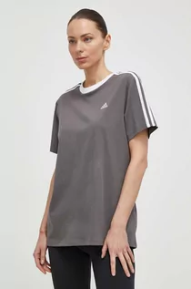 Koszulki sportowe damskie - adidas t-shirt bawełniany damski kolor szary IS1564 - grafika 1