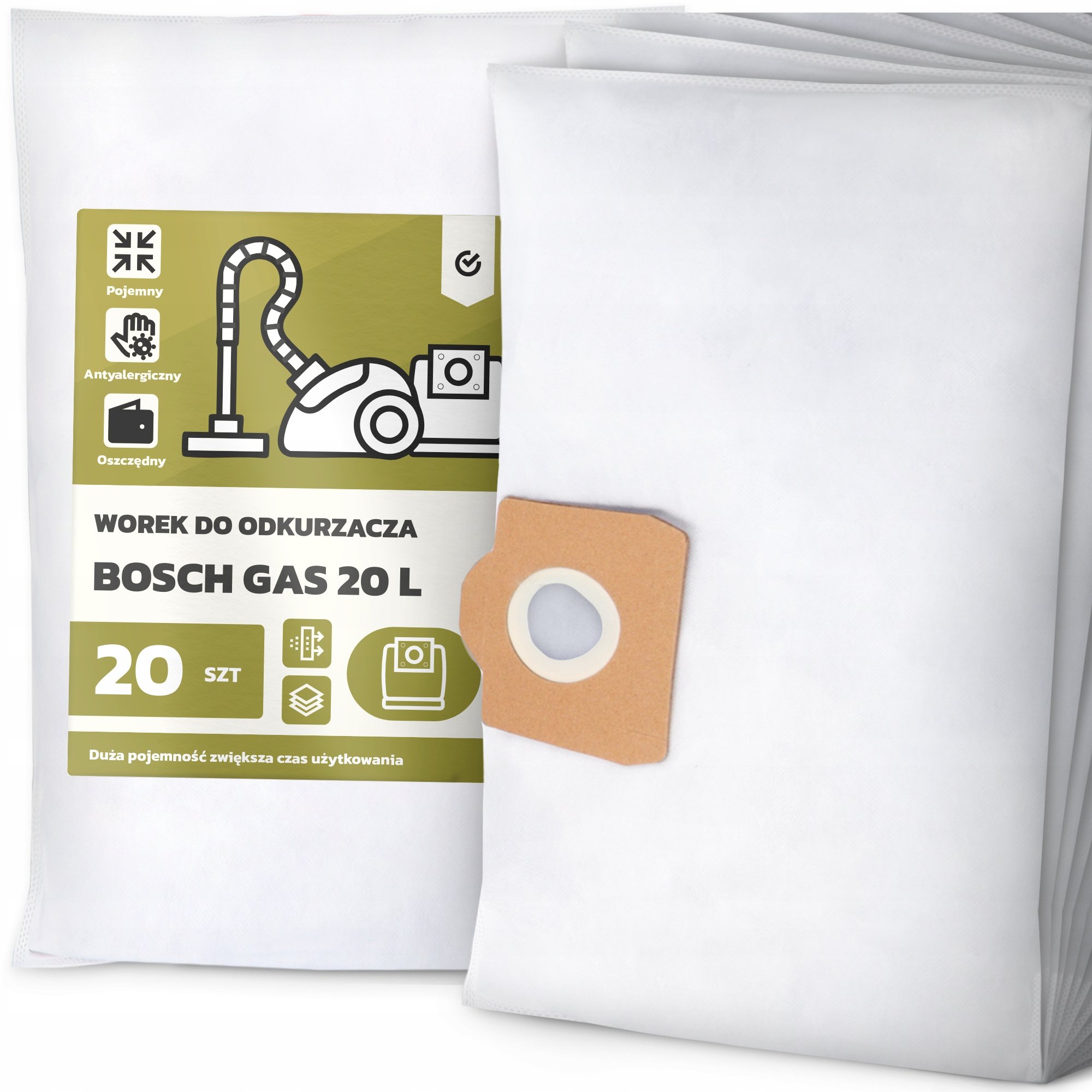 20x Worek do Odkurzacza Bosch Gas 20 L Syntetyczny Tekstylny Pojemny Worki