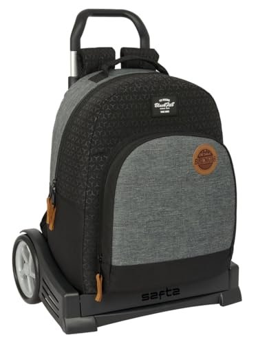 Safta BLACKFIT8 OLD SCHOOL plecak szkolny, ergonomiczny tył, z edycją walizki na kółkach, idealny dla dzieci w różnym wieku, wygodny i wszechstronny, jakość i wytrzymałość, 32 x 15 x, czarny i szary,