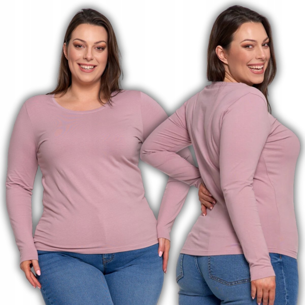 Bluzka Damska Z Długim Rękawem Bawełniana Gładka Miękka Klasyczna Moraj S Light Pink