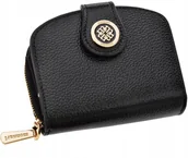 Portfele - Monnari Mały Skórzany Portfel Damski Trójelementowa Portmonetka Czarny - miniaturka - grafika 1
