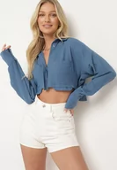 Koszule damskie - Granatowa Klasyczna Koszula o Krótkim Kroju na Guziki Tiamavoin - miniaturka - grafika 1