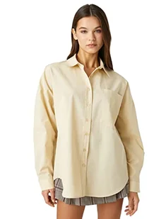 Koton Damska koszulka oversized Cotton Long Sleeve Pocket Detail Shirt, beżowy (063), 40 - Koszulki i topy damskie - miniaturka - grafika 1