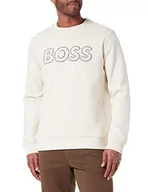 Bluzy męskie - BOSS Męska bluza Salbo 1 z mieszanki bawełny z wielowarstwowym haftem z logo, Open White131, M - miniaturka - grafika 1