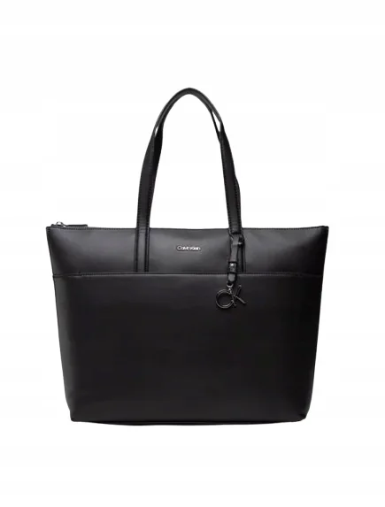 CALVIN KLEIN CZARNY SHOPPER Z IMITACJI SKÓRY Z BRELONKIEM 30x45x12 1VAA