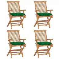Fotele i krzesła ogrodowe - vidaXL Krzesła ogrodowe z zielonymi poduszkami 4 szt. drewno tekowe 3065637 - miniaturka - grafika 1