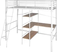 Łóżka dla dzieci i młodzieży - vidaXL Łóżko wysokie z biurkiem, biało-brązowe, metalowe, 90x200 cm - miniaturka - grafika 1