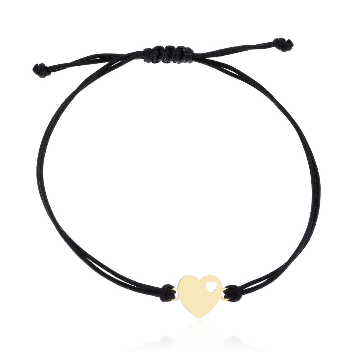 Bransoletka czarny sznurek serduszko w złotym sercu pr.585