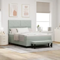 Łóżka - vidaXL Łóżko na sprężynach z materacem i ławką jasnoszary 140x200 cm welur - miniaturka - grafika 1