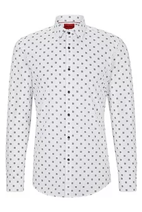 HUGO Kenno koszula męska z nadrukiem Slim-Fit z bawełnianego płótna, Open White199., 44 - Koszule męskie - miniaturka - grafika 1