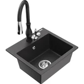 Zlewozmywaki z baterią - Mexen Milo zlewozmywak granitowy 1-komorowy z baterią kuchenną Savita, czarny nakrapiany - miniaturka - grafika 1