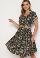 Sukienki - Czarno-Zielona Wiskozowa Sukienka Rozkloszowana we Wzór Paisley Mastis - miniaturka - grafika 1