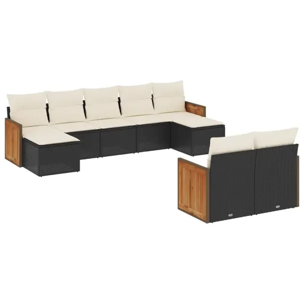 Komplet mebli ogrodowych rattan PE, czarny, 9szt. 55x62x69cm, kremowe podus