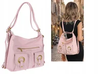 Torebki damskie - Torebka Damska Shopper Plecak Miejska 2w1 Worek na Ramię EC3165 Różowa - miniaturka - grafika 1