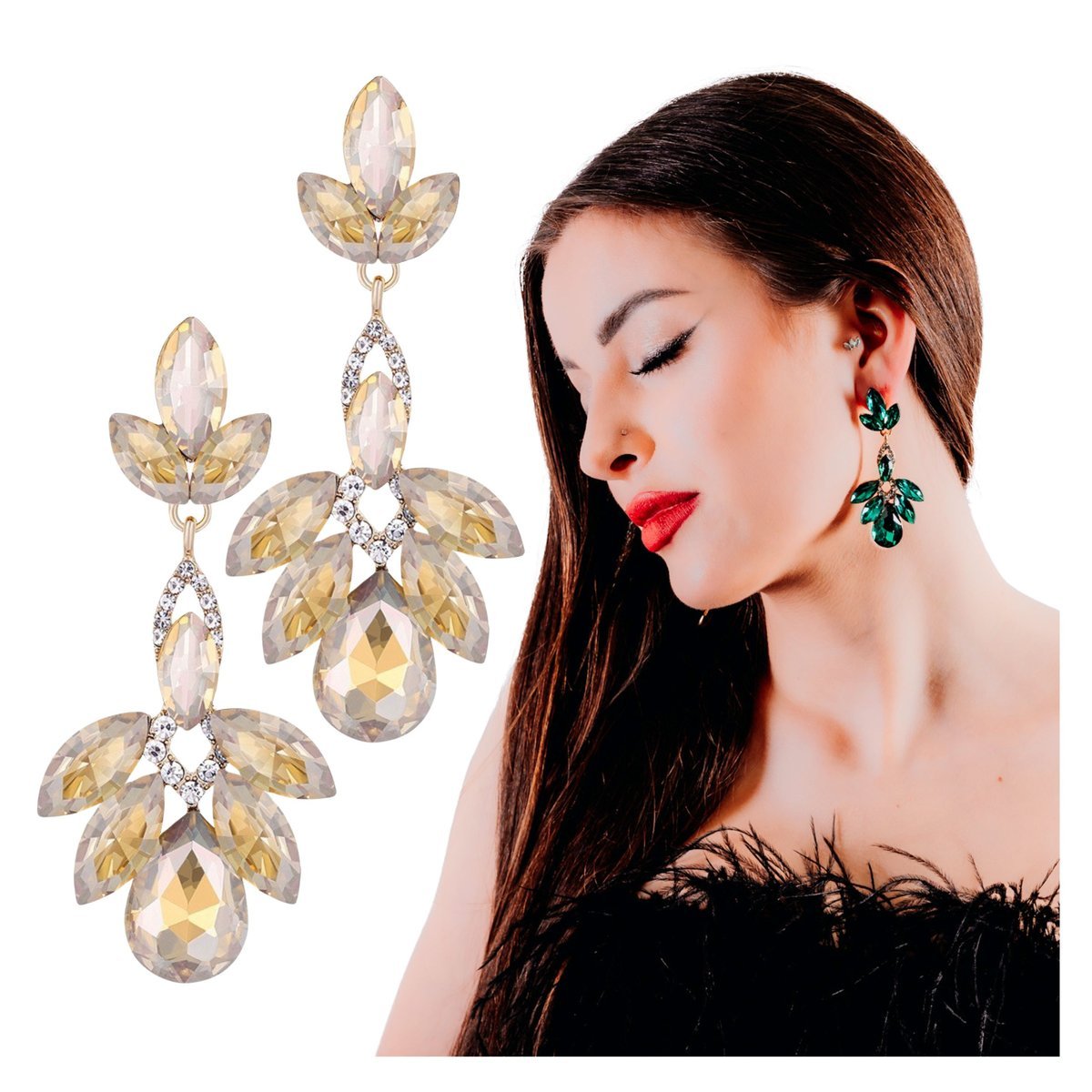 Kolczyki Wiszące Złote Długie z Cyrkoniami Sztyft Lekkie i Efektowne