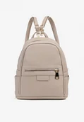 Plecaki - Ciemnobeżowy Mały Plecak z Metaliczną Aplikacją i Suwakiem Pasmoria - miniaturka - grafika 1
