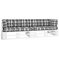 Ławki ogrodowe - vidaXL Sofa 2-osobowa z palet, z poduszkami, biała, drewno sosnowe - miniaturka - grafika 1