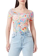 Koszulki i topy damskie - Love Moschino Damska koszulka Deep Round Neckline z rozciągliwej bawełny, dżersej z nadrukiem, wielokolorowa, All.Multicolor, 44 PL - miniaturka - grafika 1