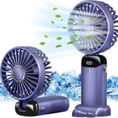 Wentylatory - Mały wentylator przenośny, mini wentylator, 5 prędkości z podstawą, składany wentylator stołowy (fioletowy) - miniaturka - grafika 1