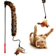 Zabawki dla kotów - Wędka dla Kota z Futrem i Piórkami Wytrzymała i Solidna Zabawka Wysoka Jakość 62cm - miniaturka - grafika 1