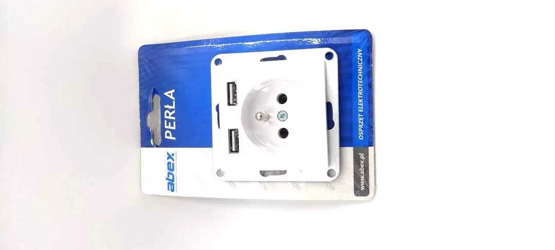 Abex Gniazdo Perła 2P+Z + 2x USB białe