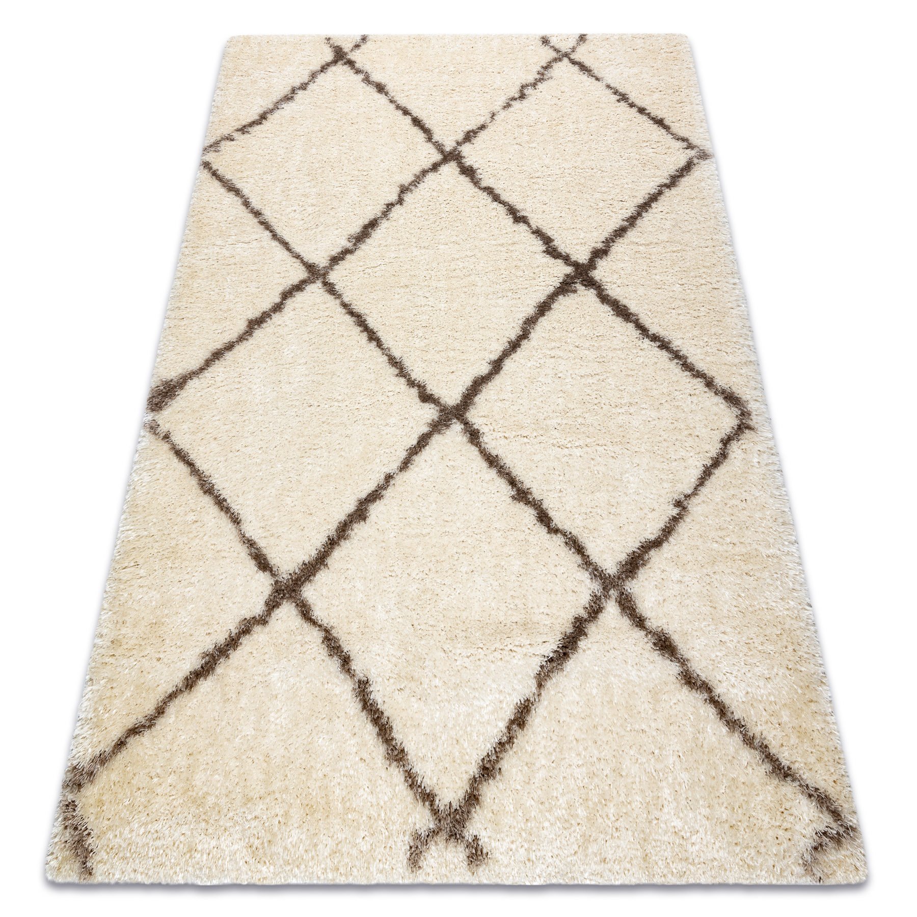 Dywan FLUFFY 2373 shaggy kratka, trellis - krem / beż beżowy 160x220 cm