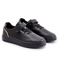 Buty dla dziewczynek - Trampki Dziecięce Z Eko Skóry Na Rzep Big Star OO374004 Czarne - miniaturka - grafika 1