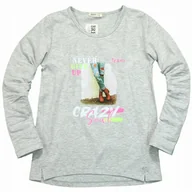 Bluzki damskie - Bluzka BAWEŁNA Nadruk LONGSLEEVE Rękaw SZARA 152 - miniaturka - grafika 1