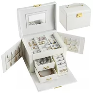 Kosmetyczki, organizery i kuferki - Organizer biżuteryjny z lustrem, zamykany na kluczyk biała perła - miniaturka - grafika 1