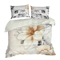 Pościel - Pościel satynowa PREMIUM19 160x200 Eurofirany biała herbaciana szara duże kwiaty - miniaturka - grafika 1